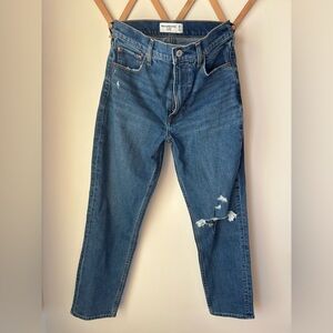 Abercrombie Mom High Rise Distressed Blue Jeans new